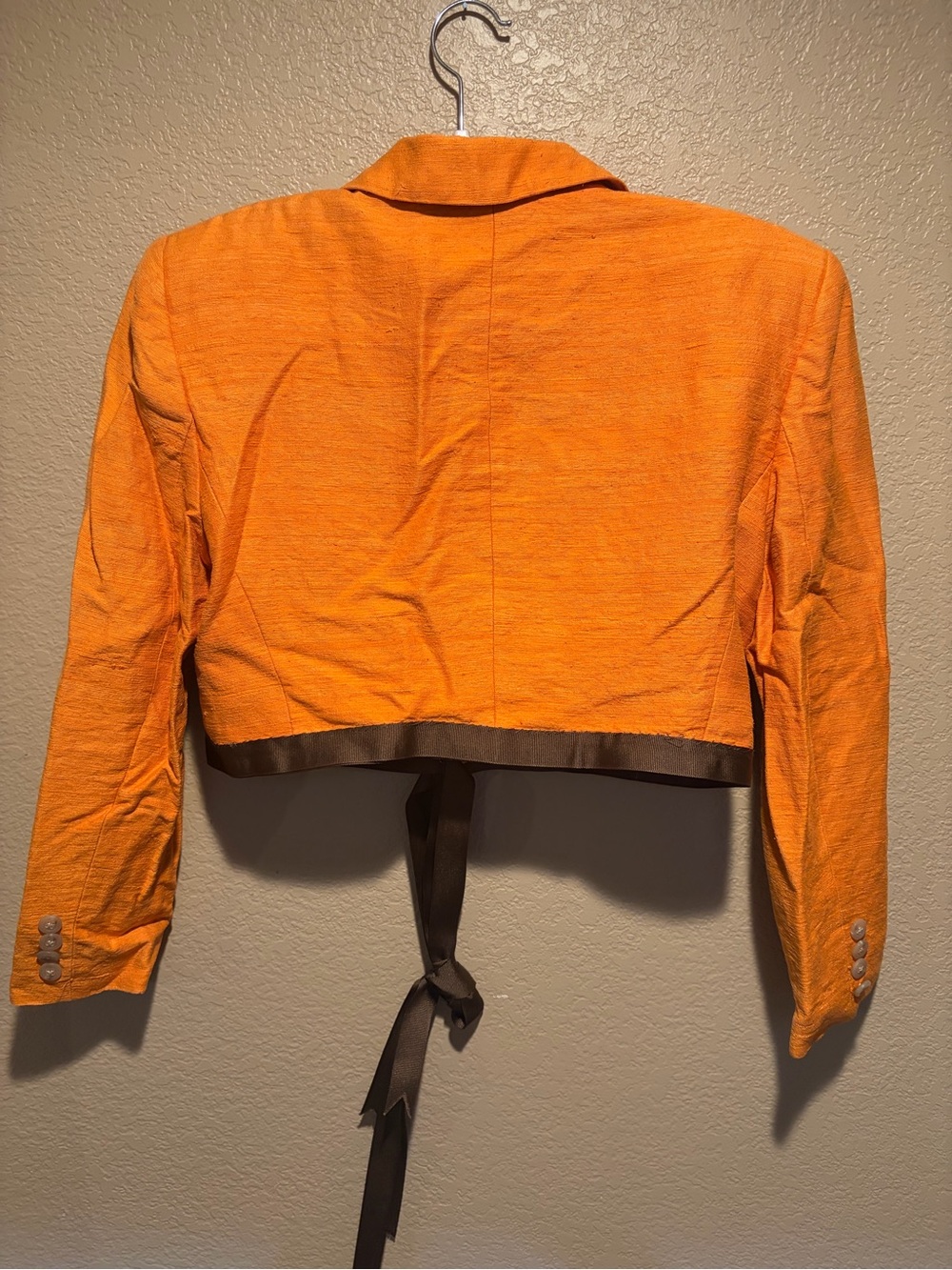 Ralph Lauren Vintage Deep Orange Fall Cropped Blazer with Brown Tie Trim -Sz 6 - Picture 6 of 8